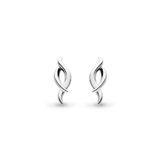 A pair of silver elongated twist marquise shaped stud earrings