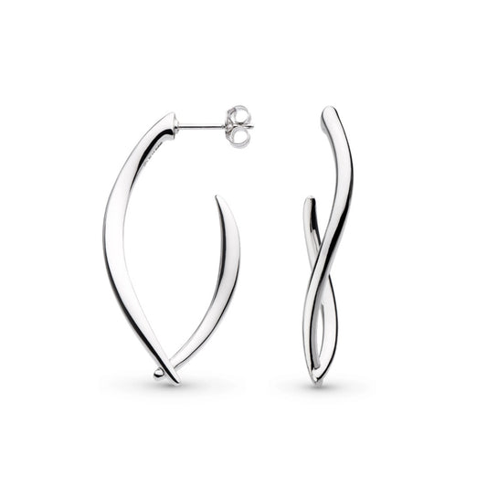 A pair of silver twist marquise shaped hoop earrings