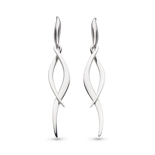 A pair of silver elongated twist marquise shaped drop earrings