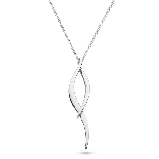 A silver elongated twist marquise shaped pendant