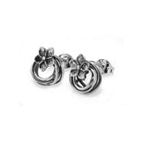 Pair of round vine wreath shaped earrings with flower design and stud fittings