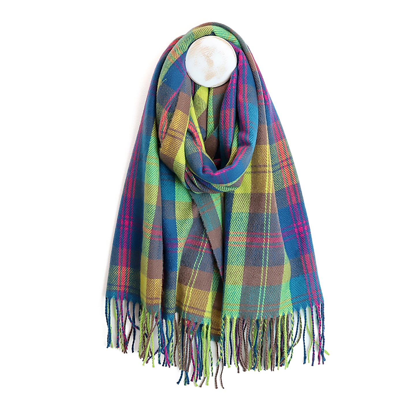 Esme Tartan Check Scarf | Blue, Green & Pink