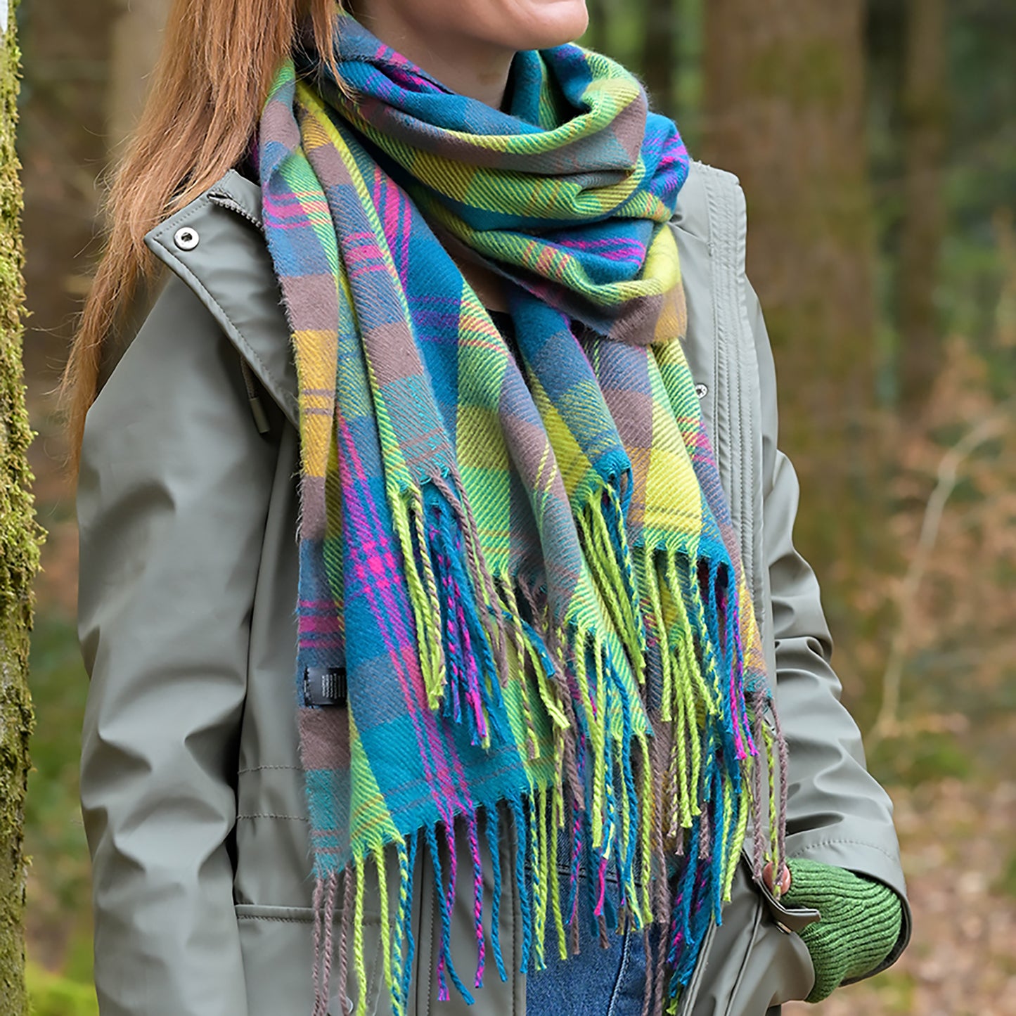 Esme Tartan Check Scarf | Blue, Green & Pink