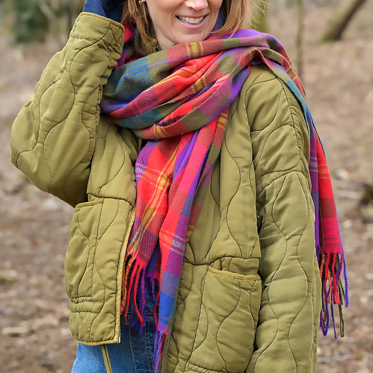 Esme Tartan Check Scarf | Red & Purple