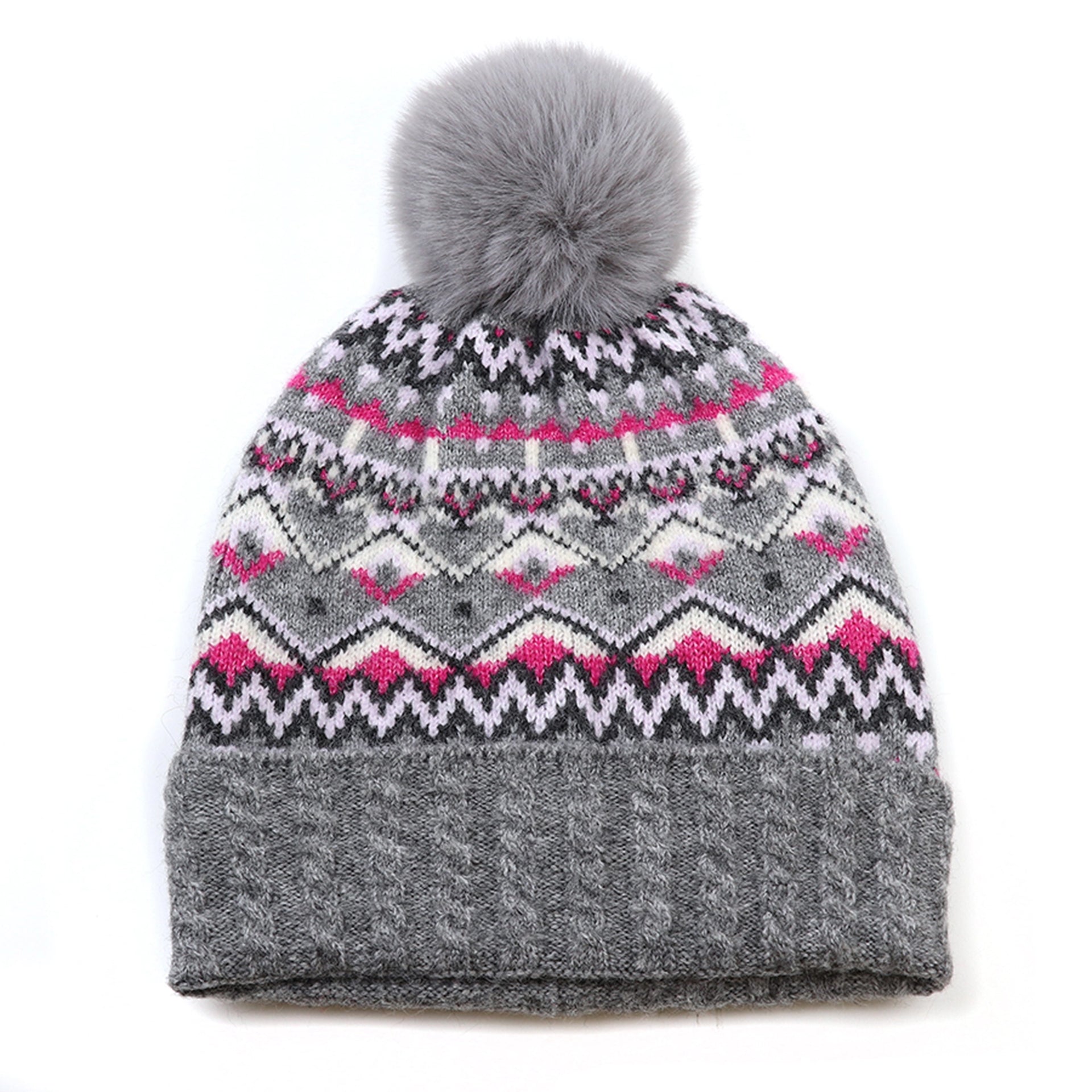 Peace of Mind Grey Pom Pom Fair Isle Hat | Juniper Aberdeen