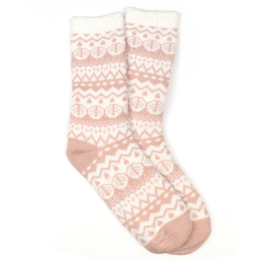 Pale Pink fair isle patterned slipper socks