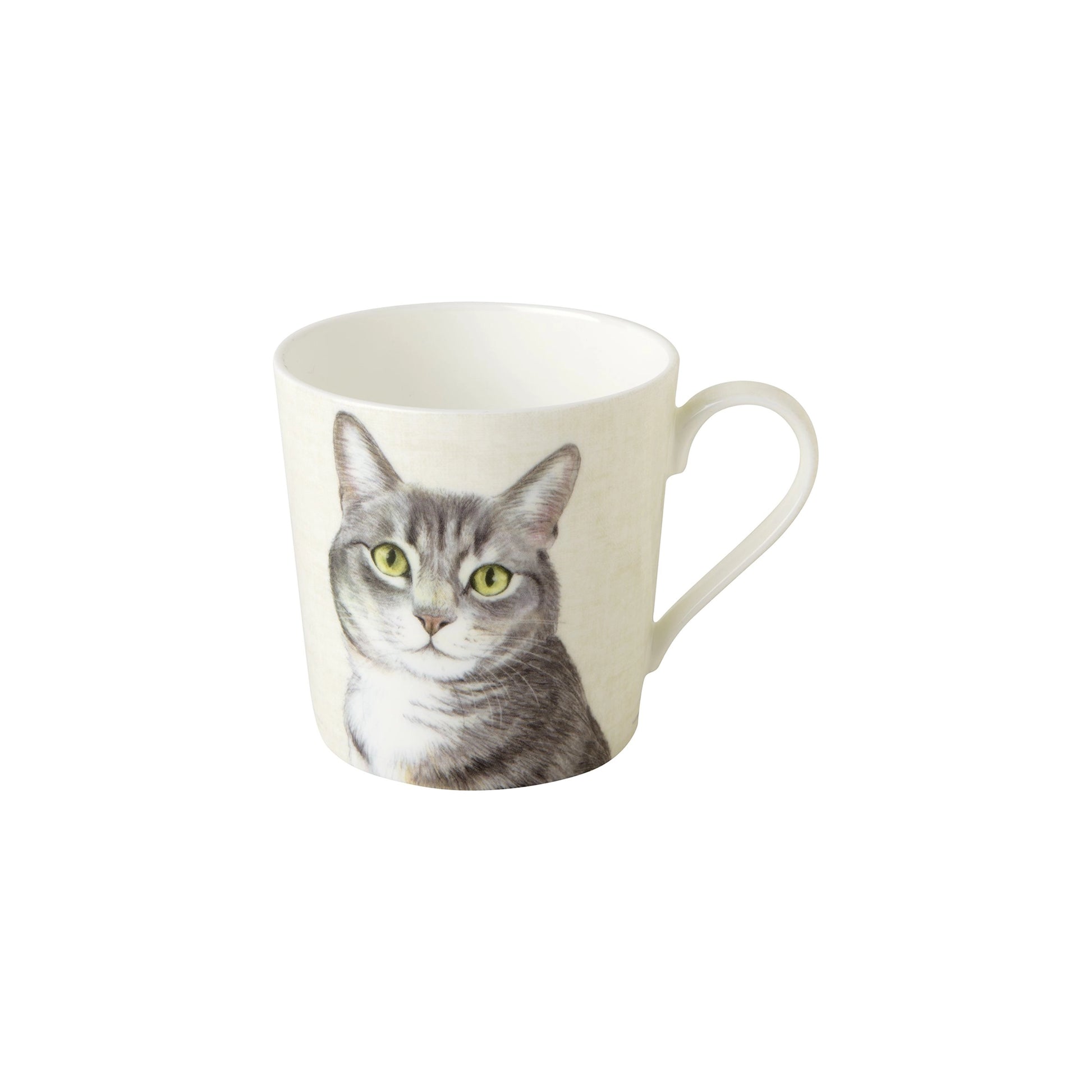 Linen bone China mug with tabby cat design