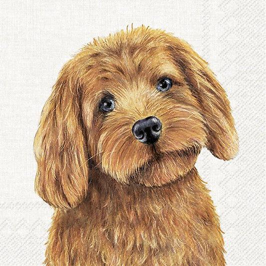 Paper napkins with a brown farm dog design