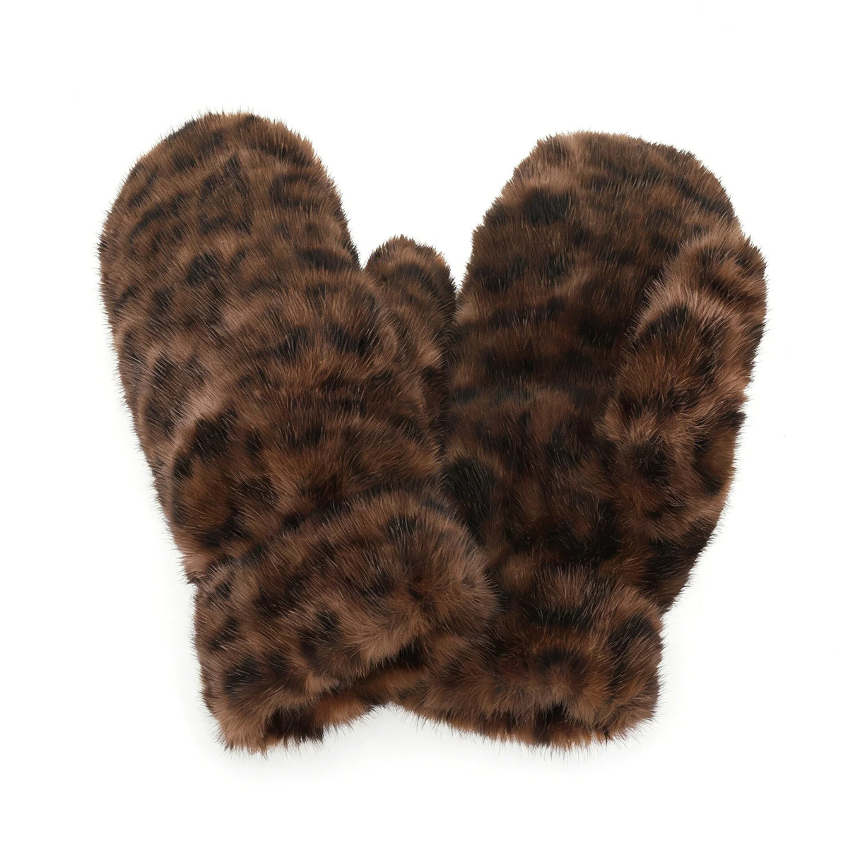 Faux Fur Mittens | Brown Leopard Print