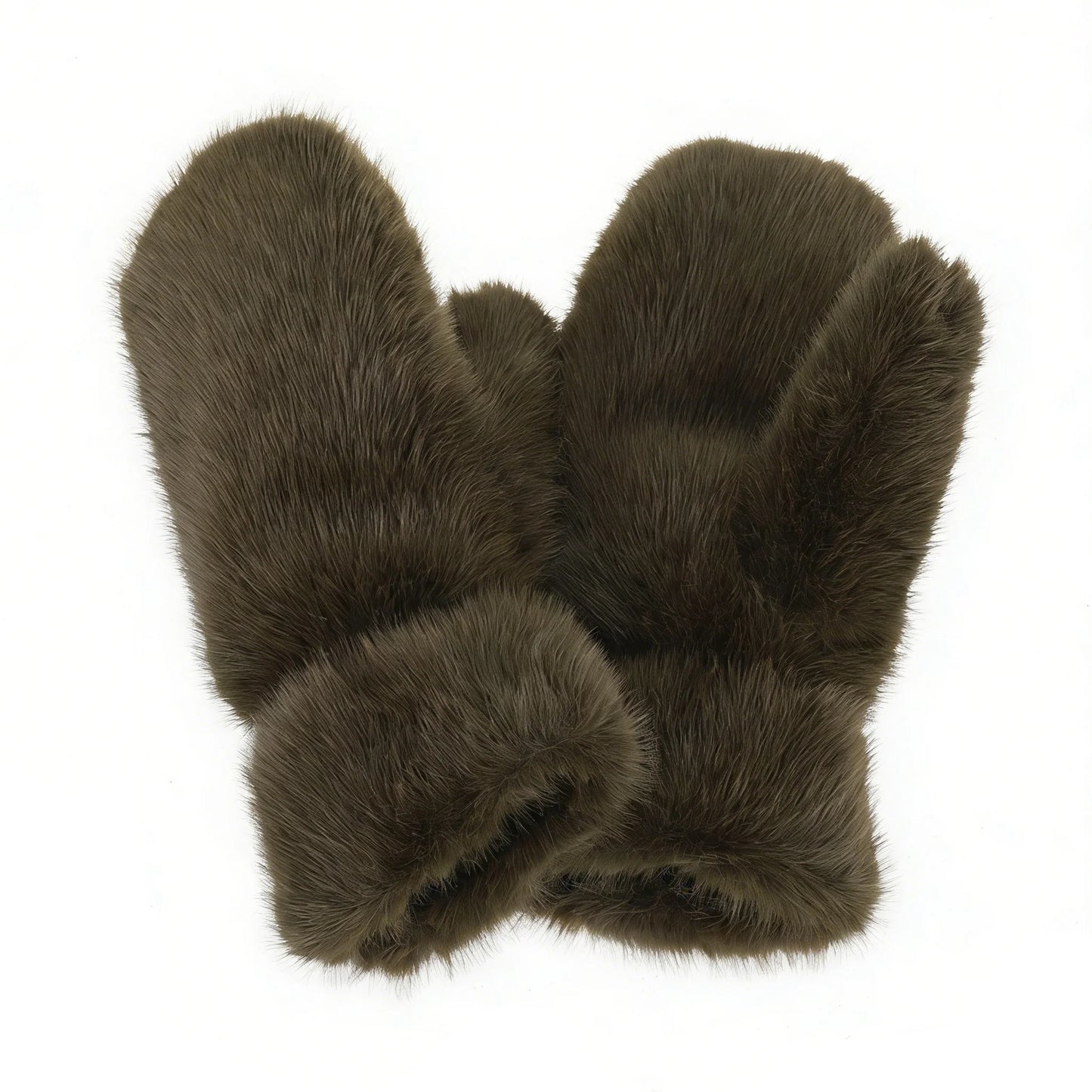 Faux Fur Mittens | Olive