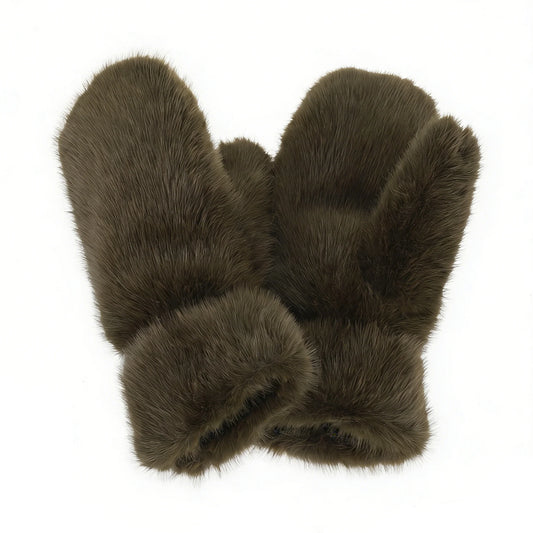 Faux Fur Mittens | Olive