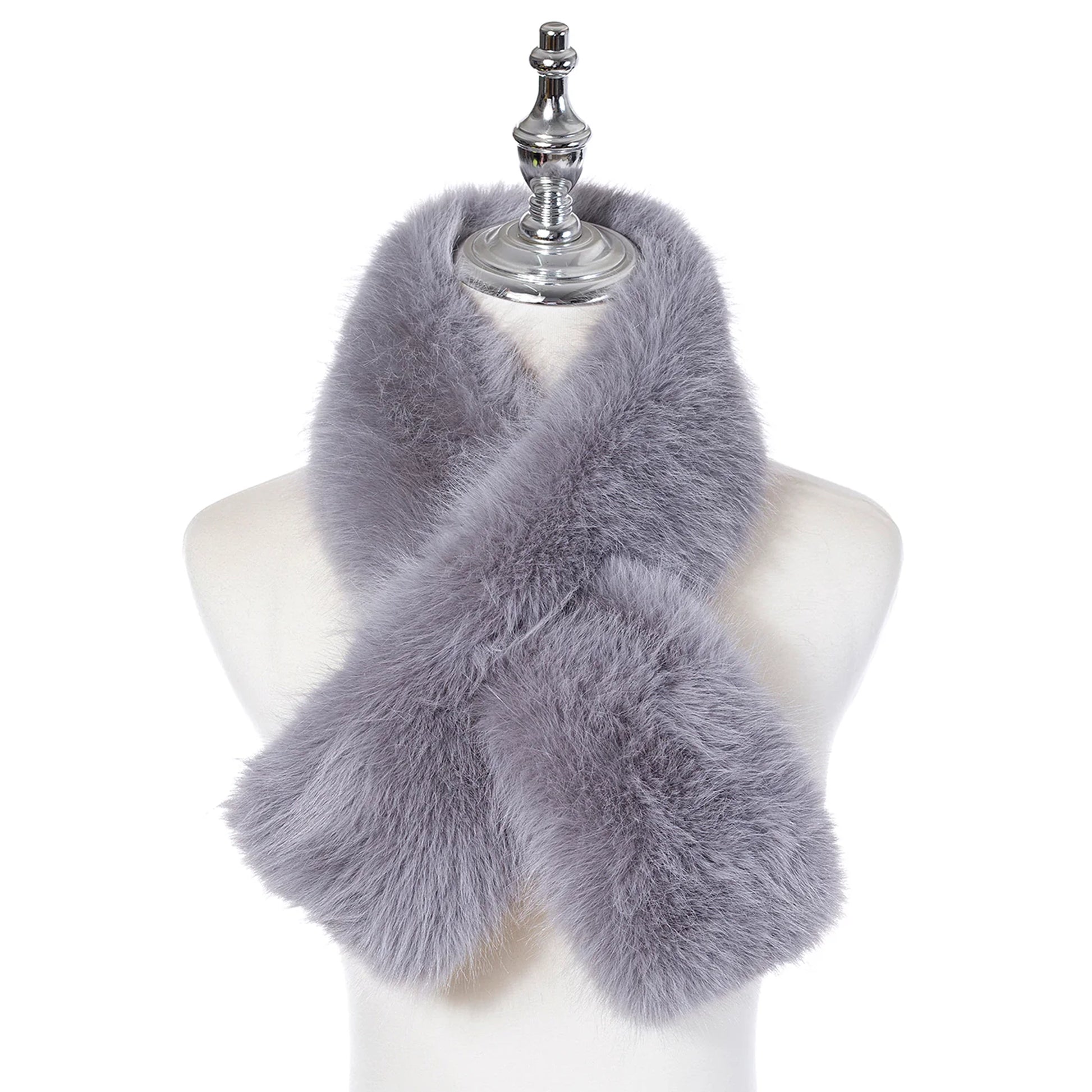Faux fur pull-through scarf in a grey colour