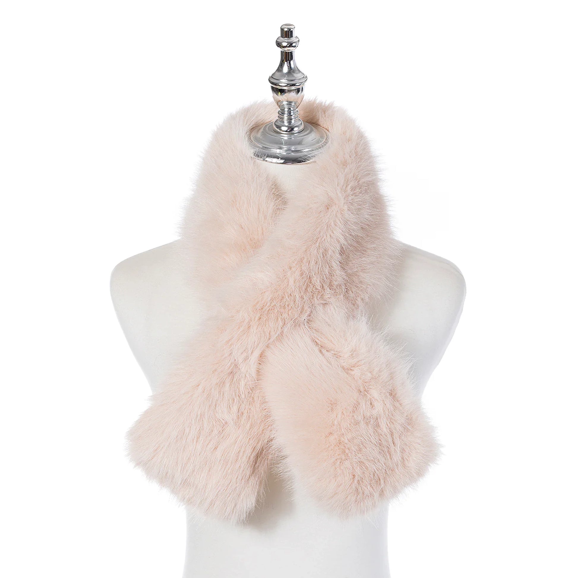 Faux fur pull-through scarf in a linen colour