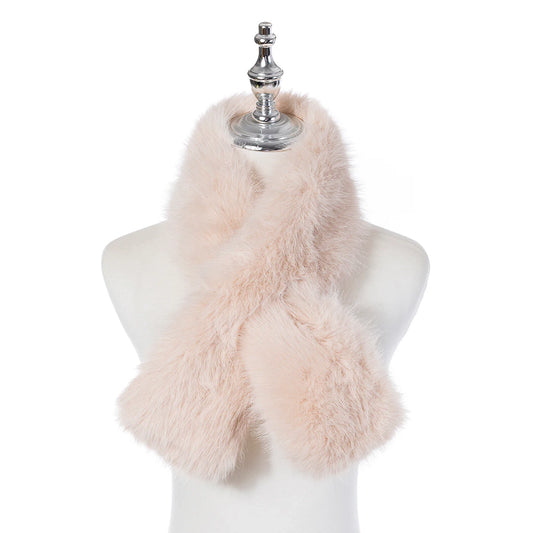 Faux fur pull-through scarf in a linen colour