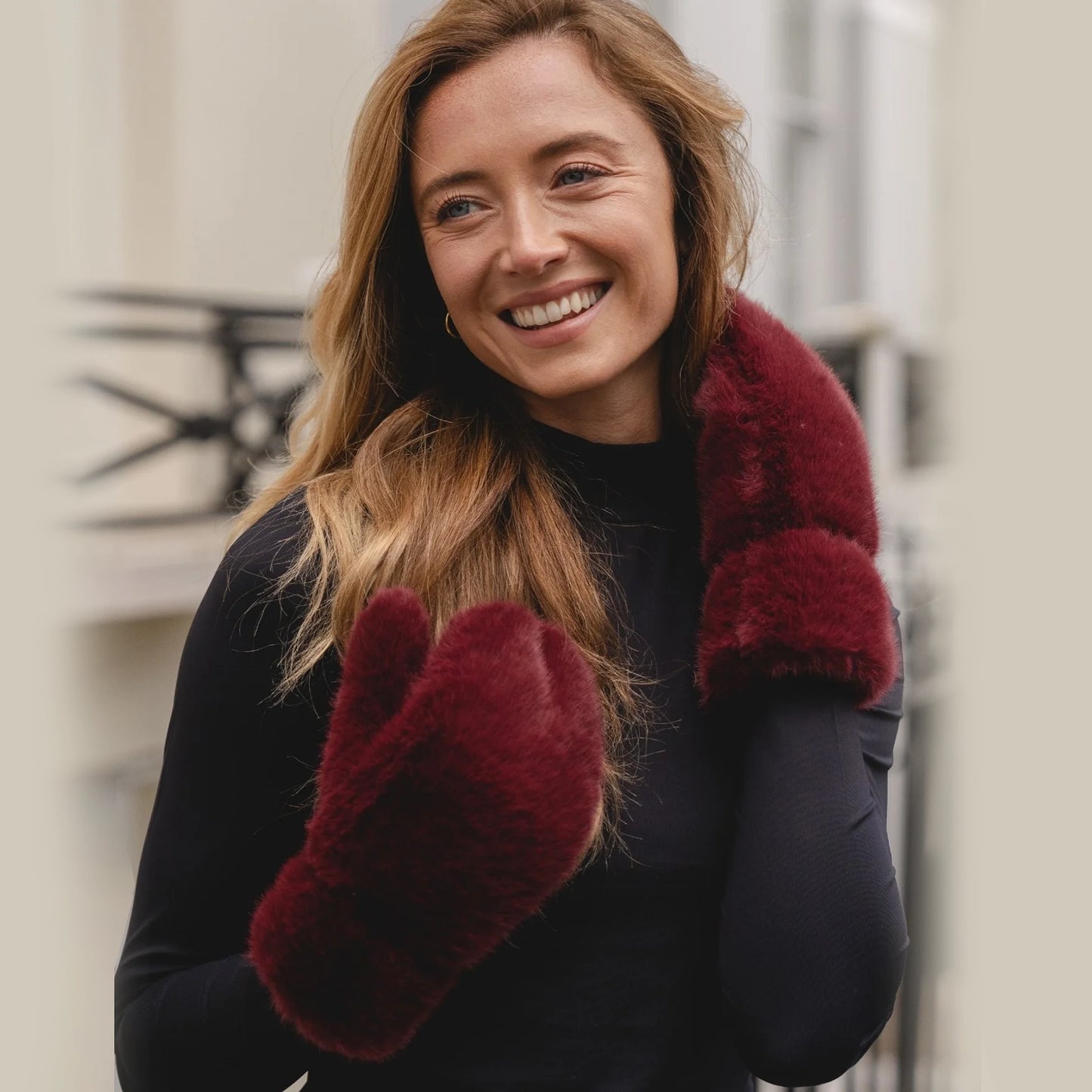 Faux Fur Mittens | Red Mahogany