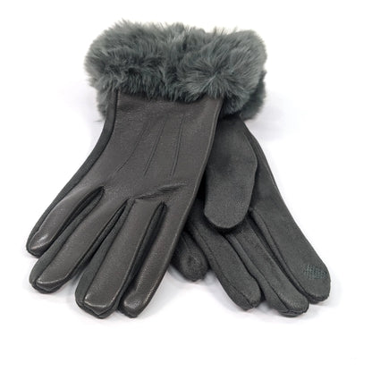Faux Leather & Fur Gloves | Grey