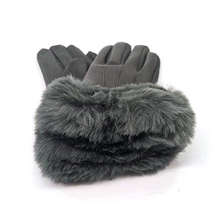 Faux Leather & Fur Gloves | Grey