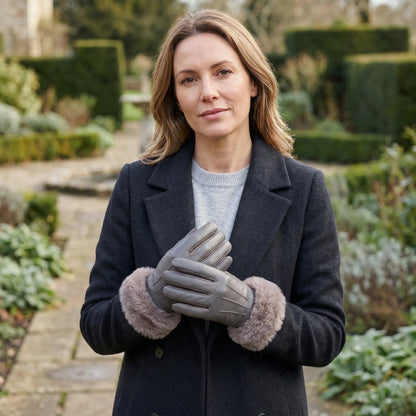 Faux Leather & Fur Gloves | Grey
