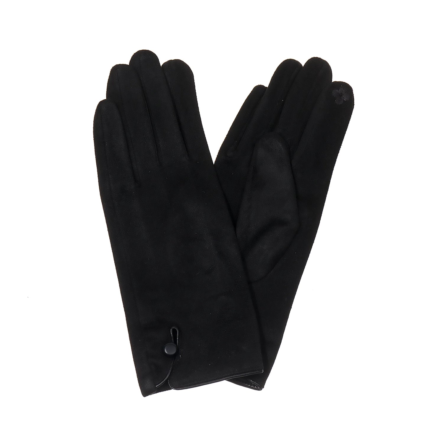 Faux Suede Button Gloves | Ebony