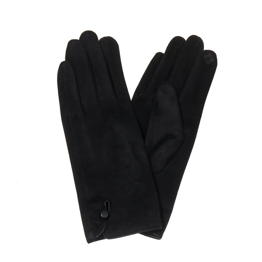 Faux Suede Button Gloves | Ebony