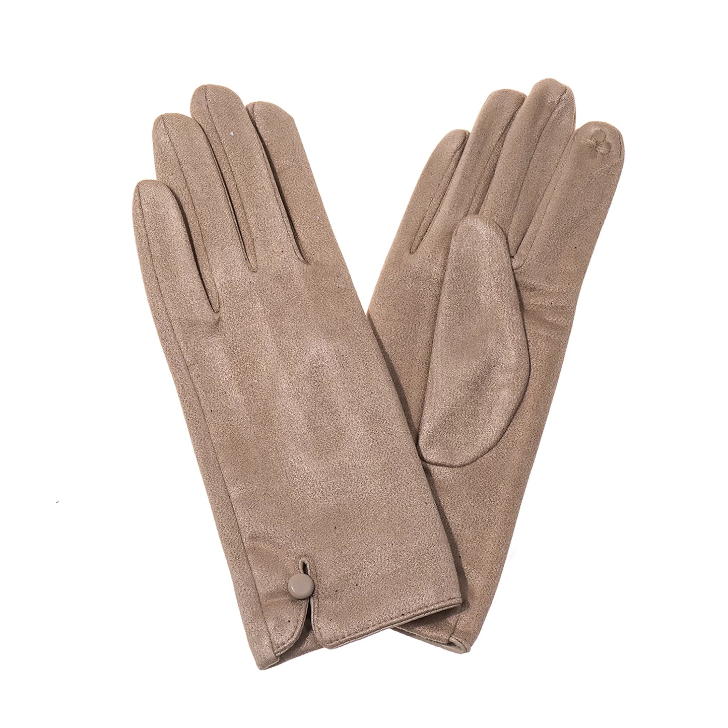 Faux Suede Button Gloves | Linen