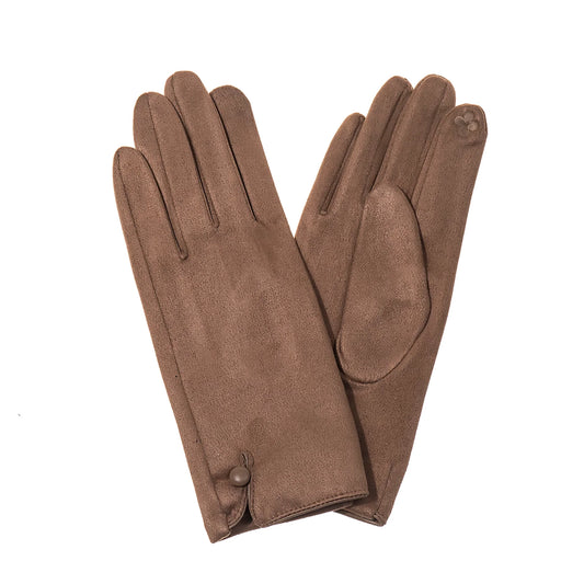Faux Suede Button Gloves | Mocha Mousse