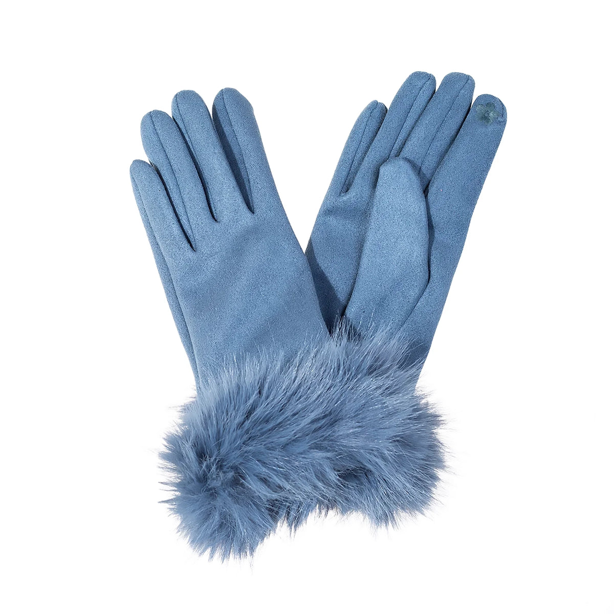 Faux Suede & Fur Gloves | China Blue