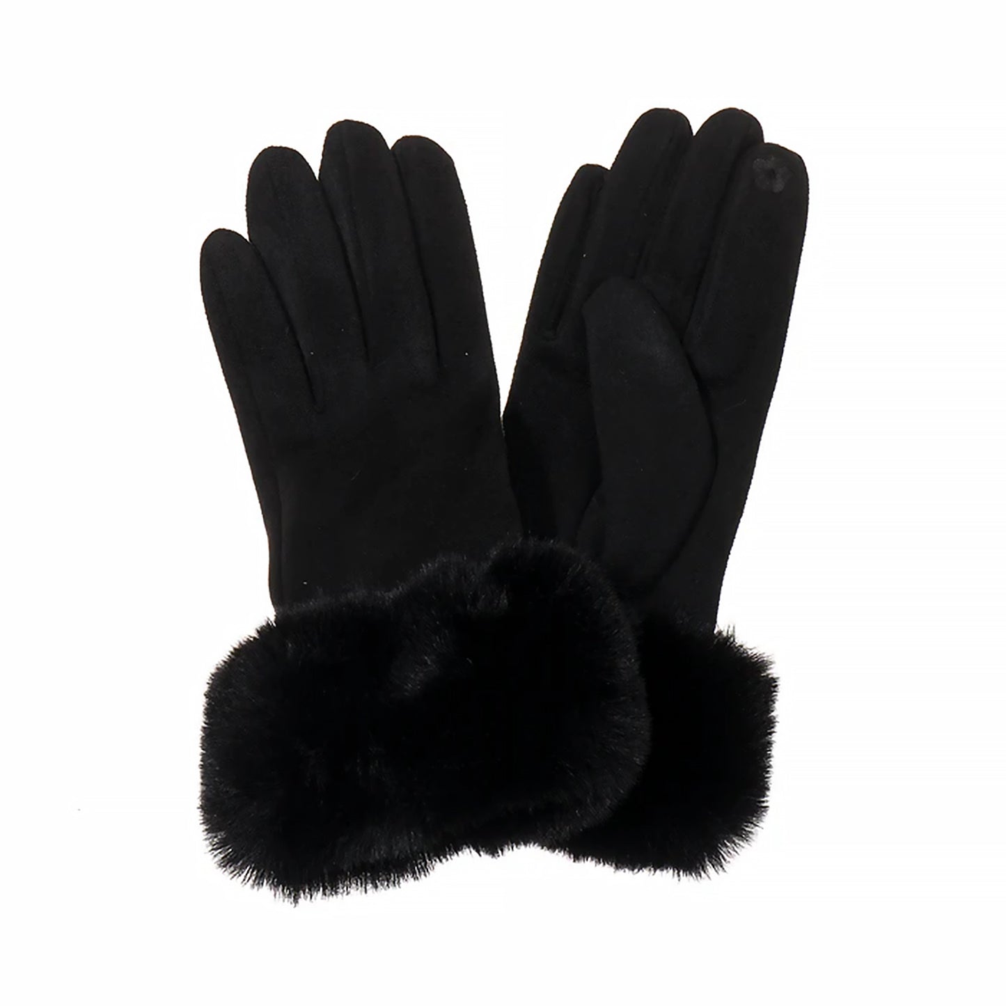 Pair of faux suede gloves with fur cuffs in black