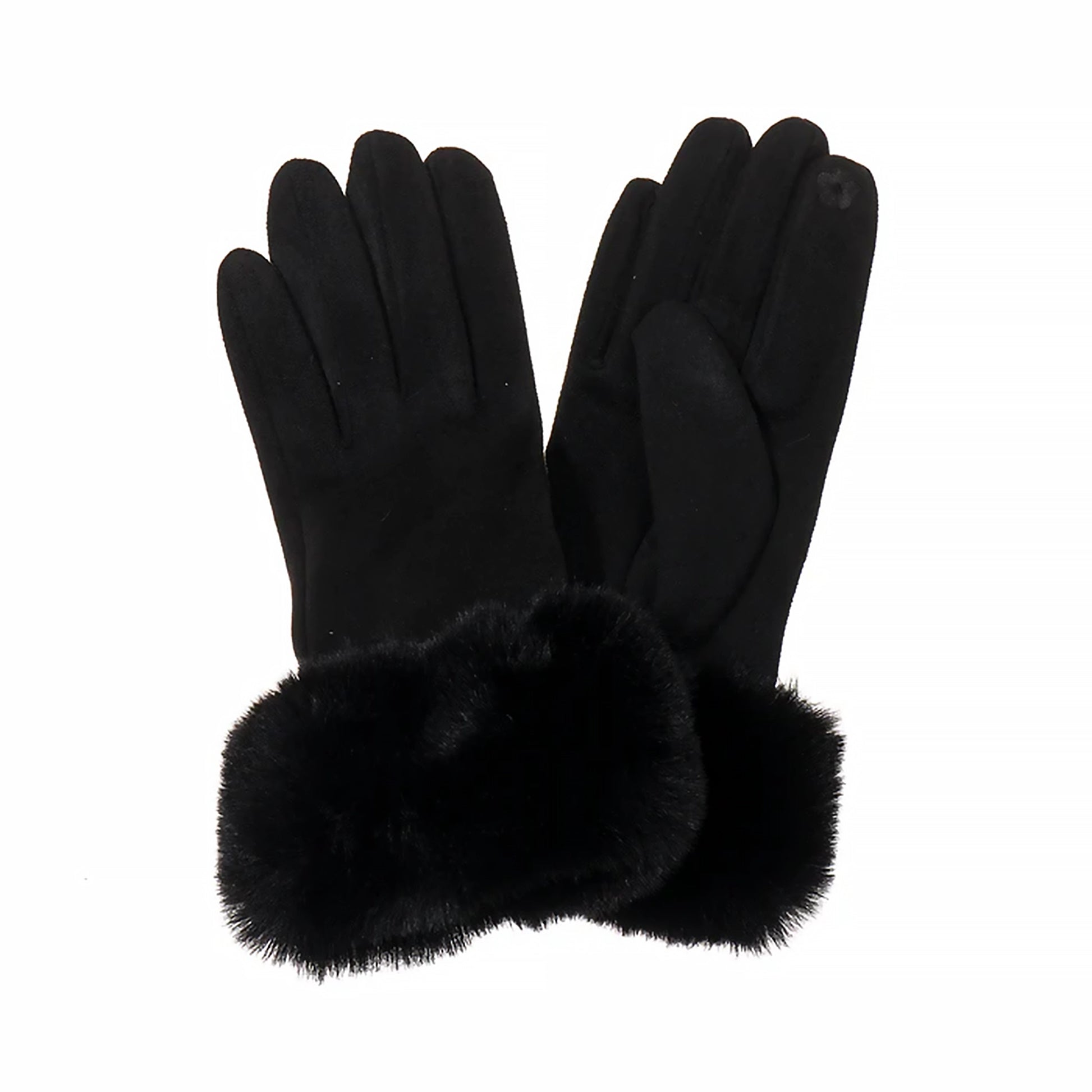 Pair of faux suede gloves with fur cuffs in black