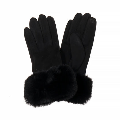 Pair of faux suede gloves with fur cuffs in black