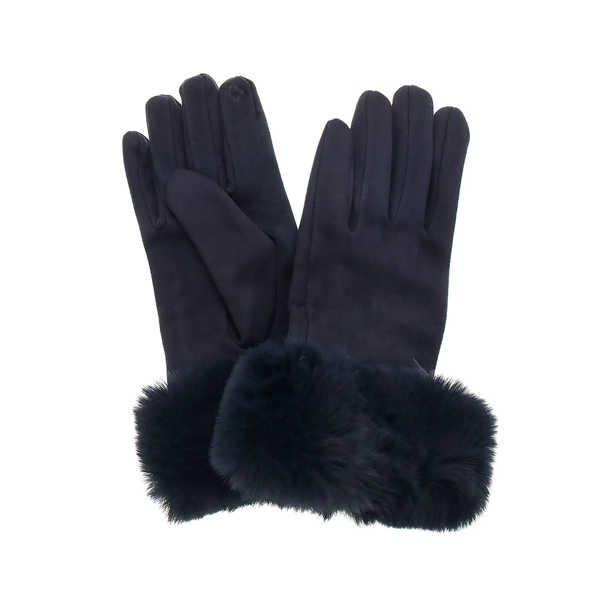 Faux Suede & Fur Gloves | Navy