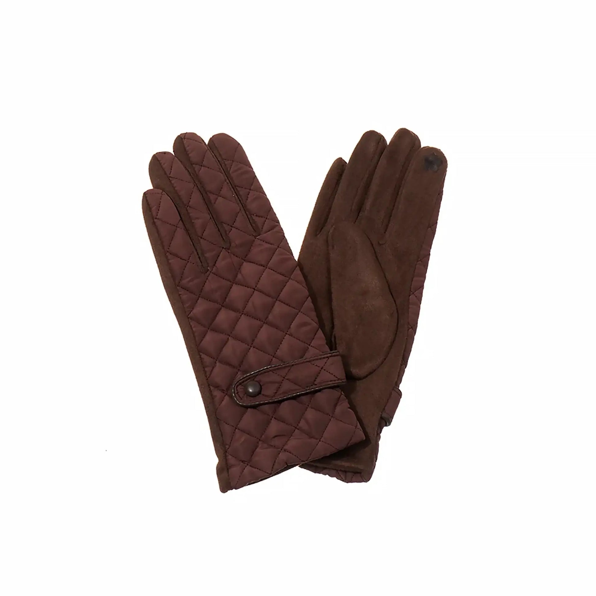 Pair of brown faux sued and quilted gloves