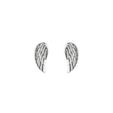 A pair of silver stud earrings shaped like feathered wings