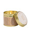 A gold tine candle with scandi style white pattern on brown paper in the scene 'Festive Wishes'