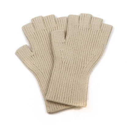 Pair of cream coloured fine knitted fingerless gloves