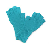 A pair of aqua blue fingerless knitted gloves 