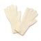 A pair of cream fingerless knitted gloves 