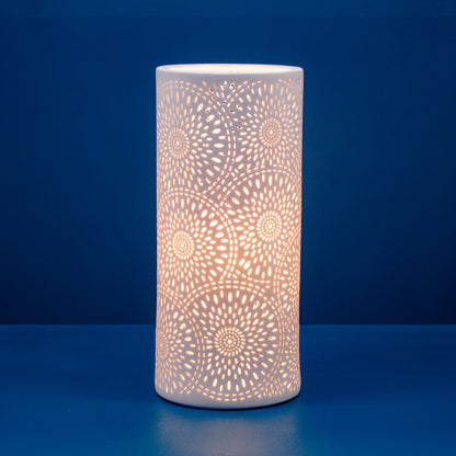 White porcelain column lamp with perforated firework design
