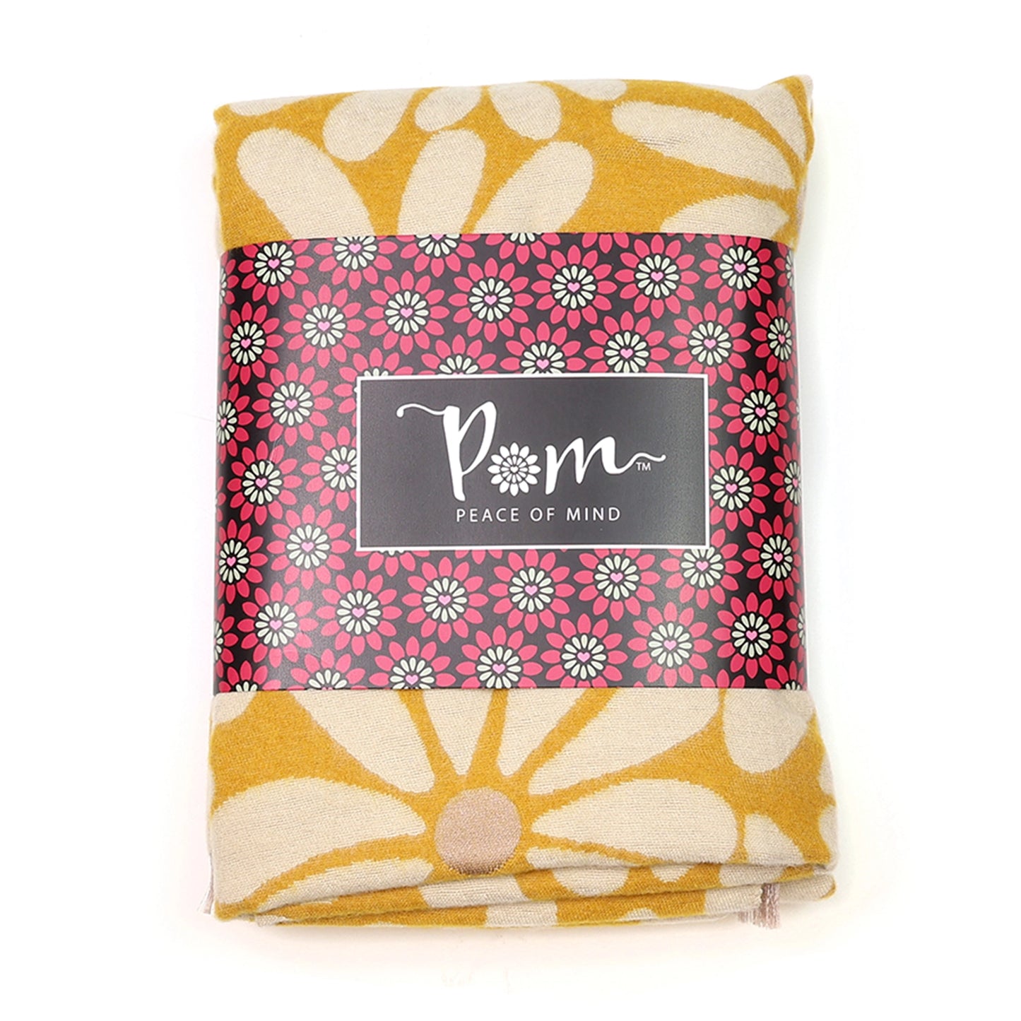 Yellow and white reversible floral scarf packaging