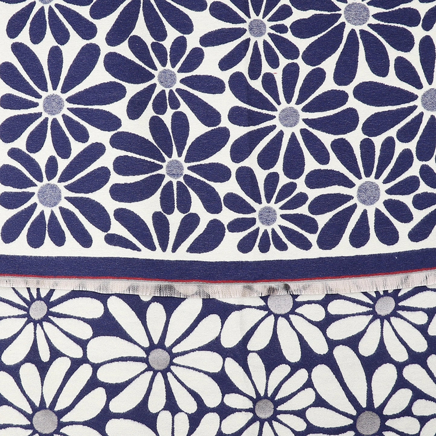 Navy and white reversible floral scarf pattern detail