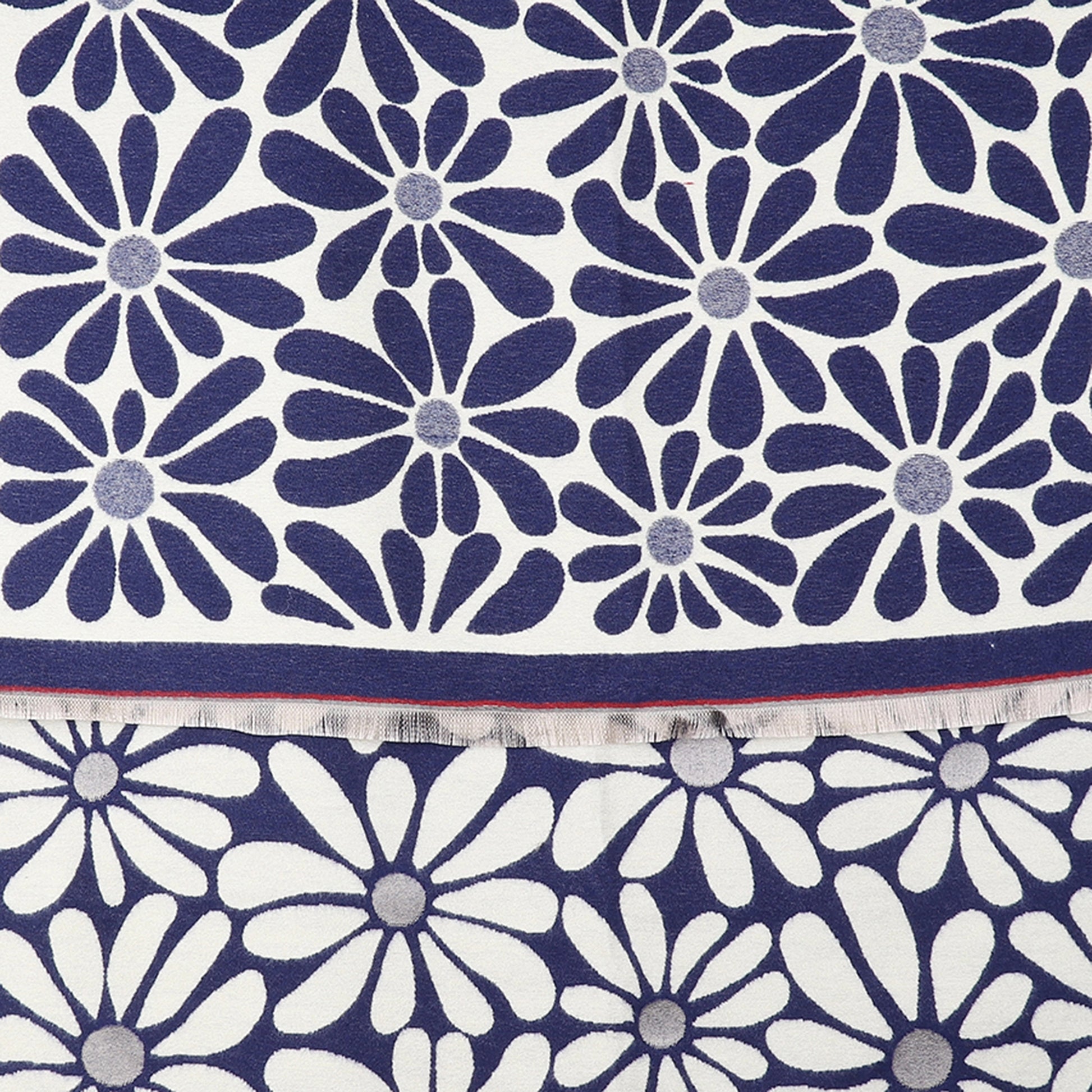 Navy and white reversible floral scarf pattern detail