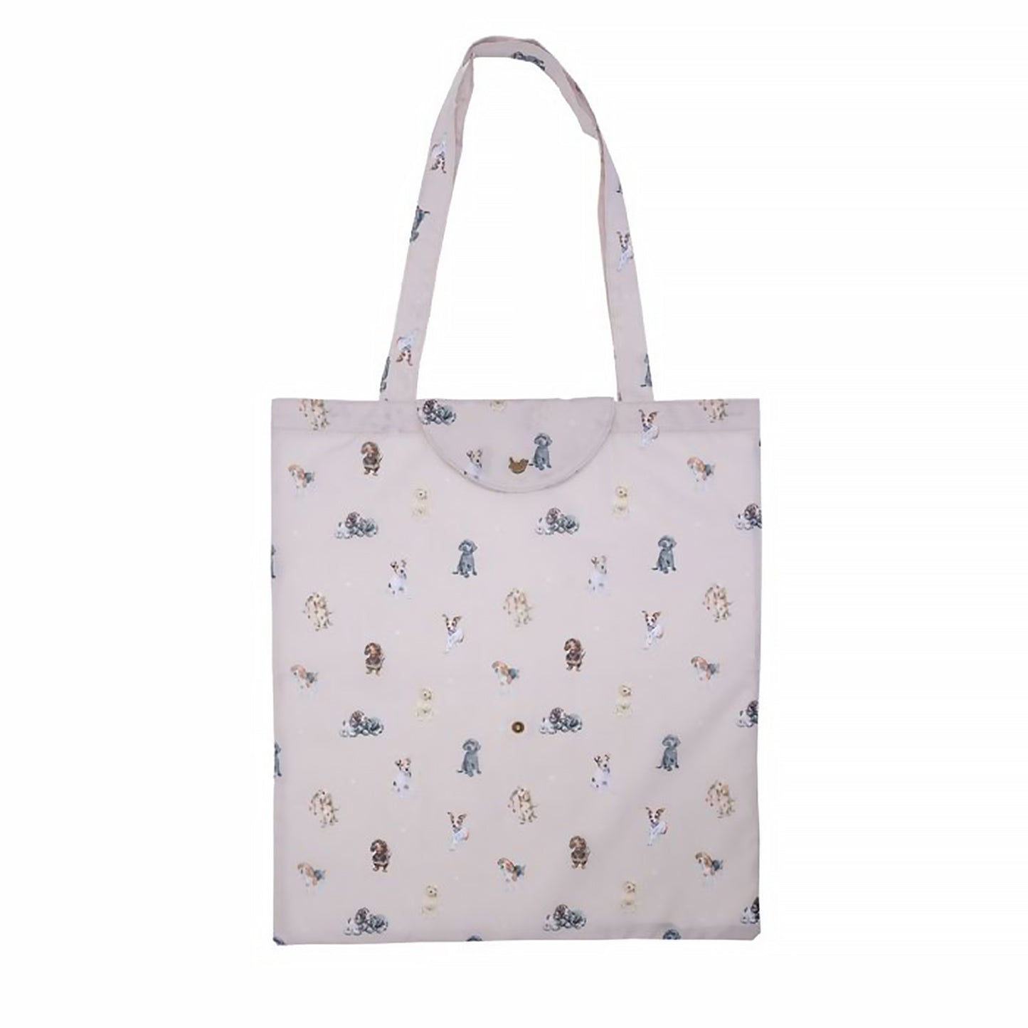 Grey shopping tote bag with dog pattern