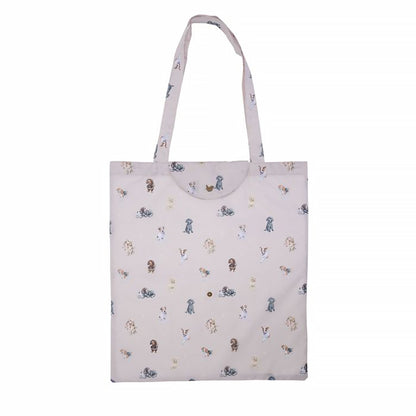 Grey shopping tote bag with dog pattern