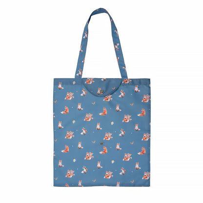Blue shopping tote bag with fox pattern