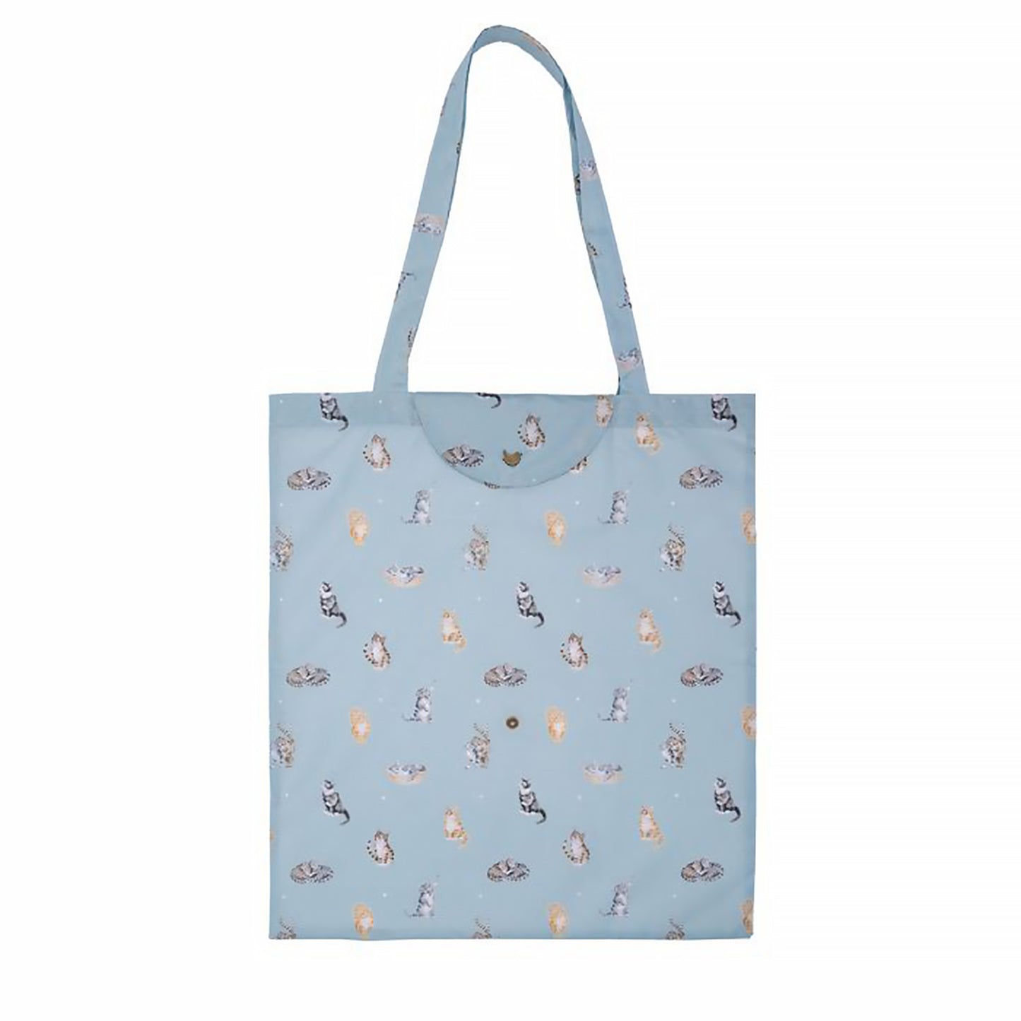 Blue shopping tote bag with repeat cat design