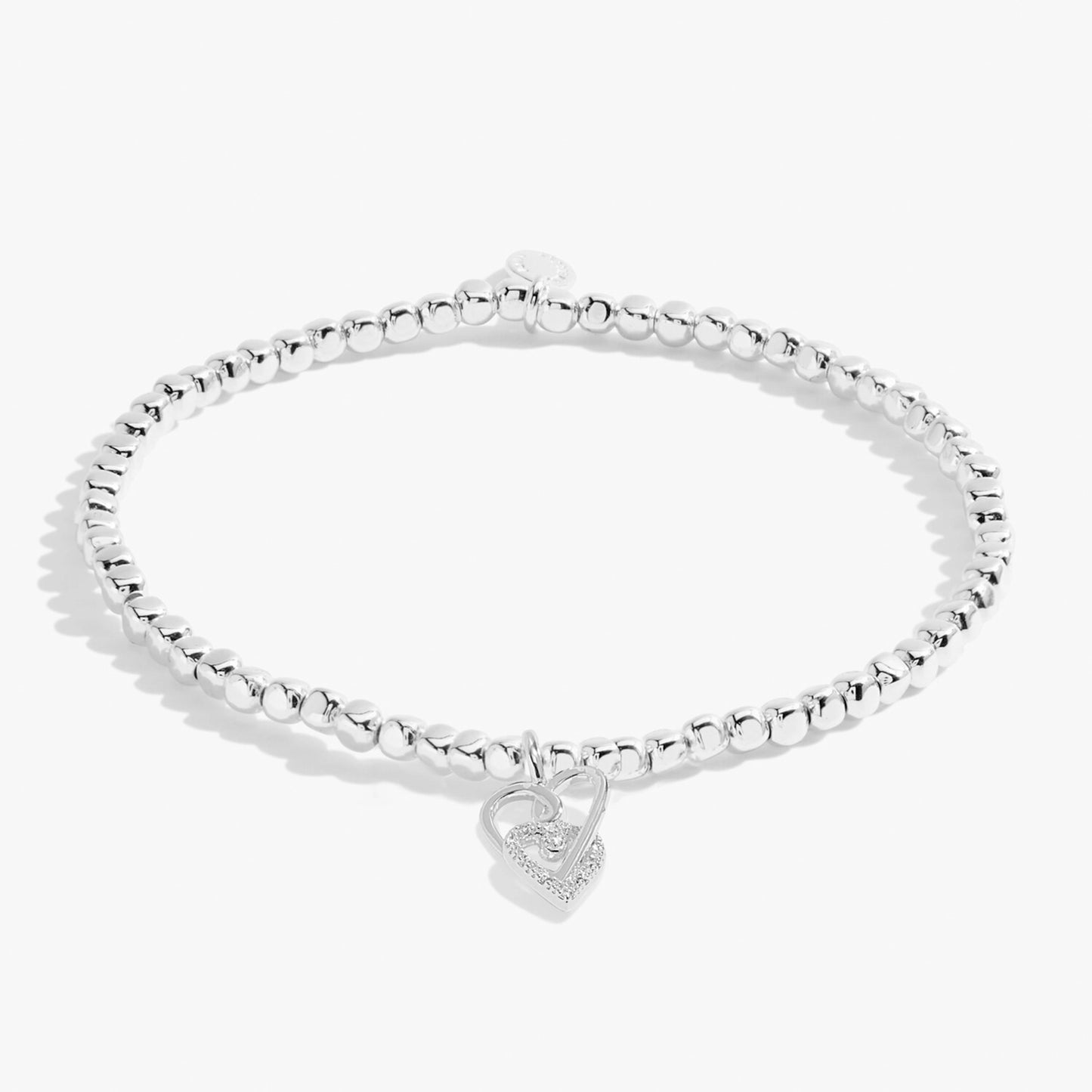Silver bracelet with two interlinked hearts in silver and CZ