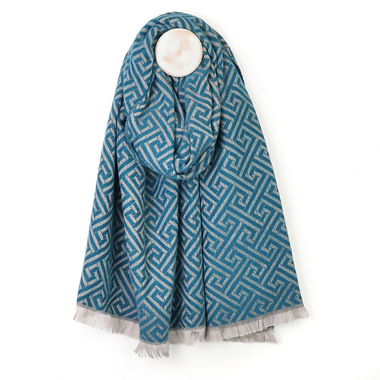 Frankie Reversible Geometric Weave Scarf | Teal