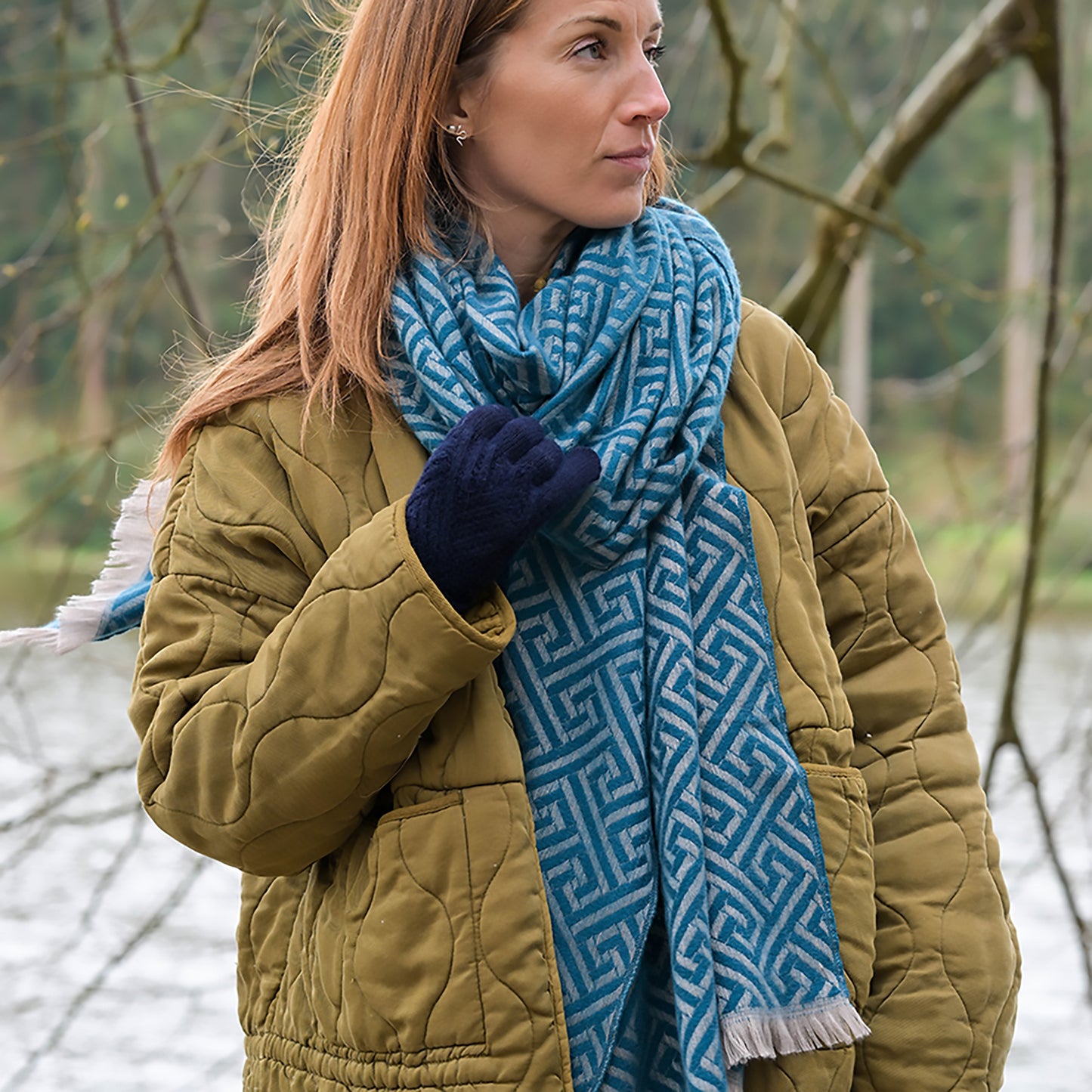 Frankie Reversible Geometric Weave Scarf | Teal