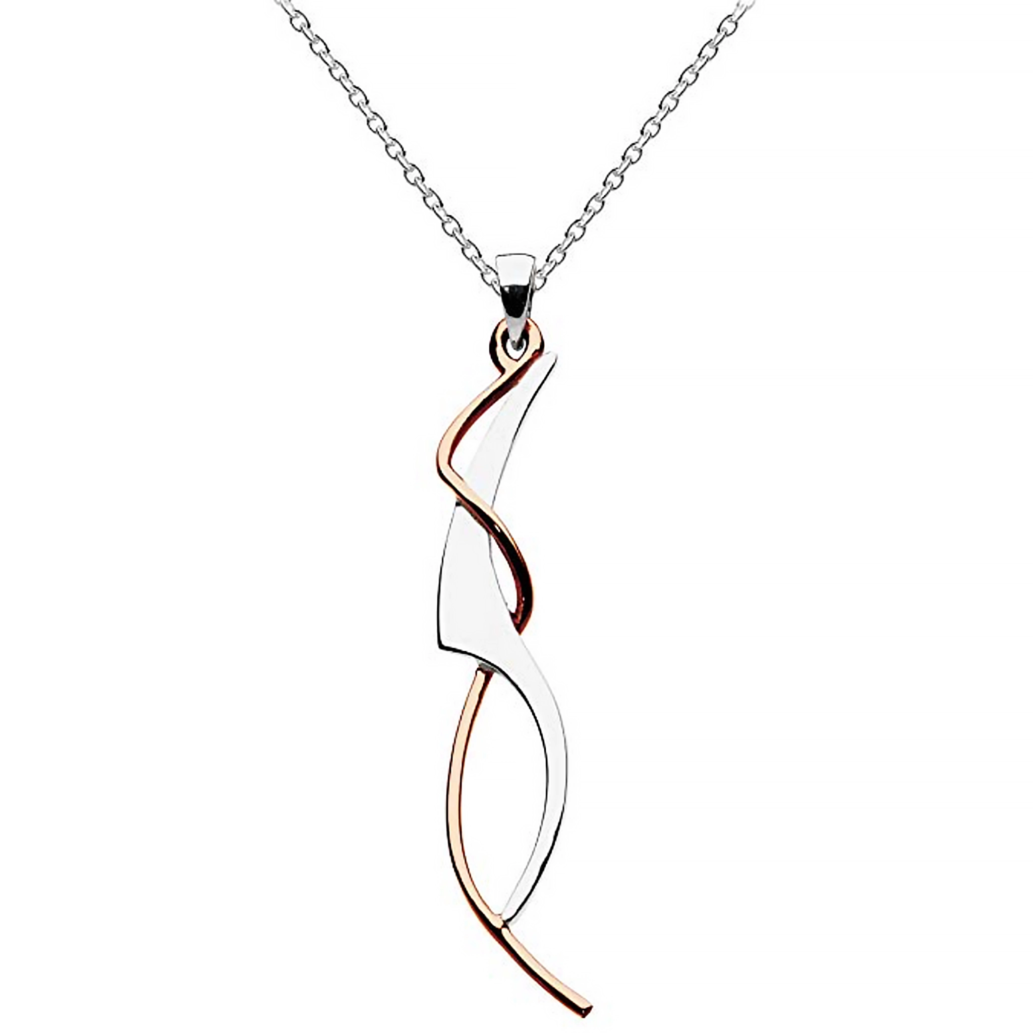An art nouveau style pendant with a rose gold twist detail on polished silver
