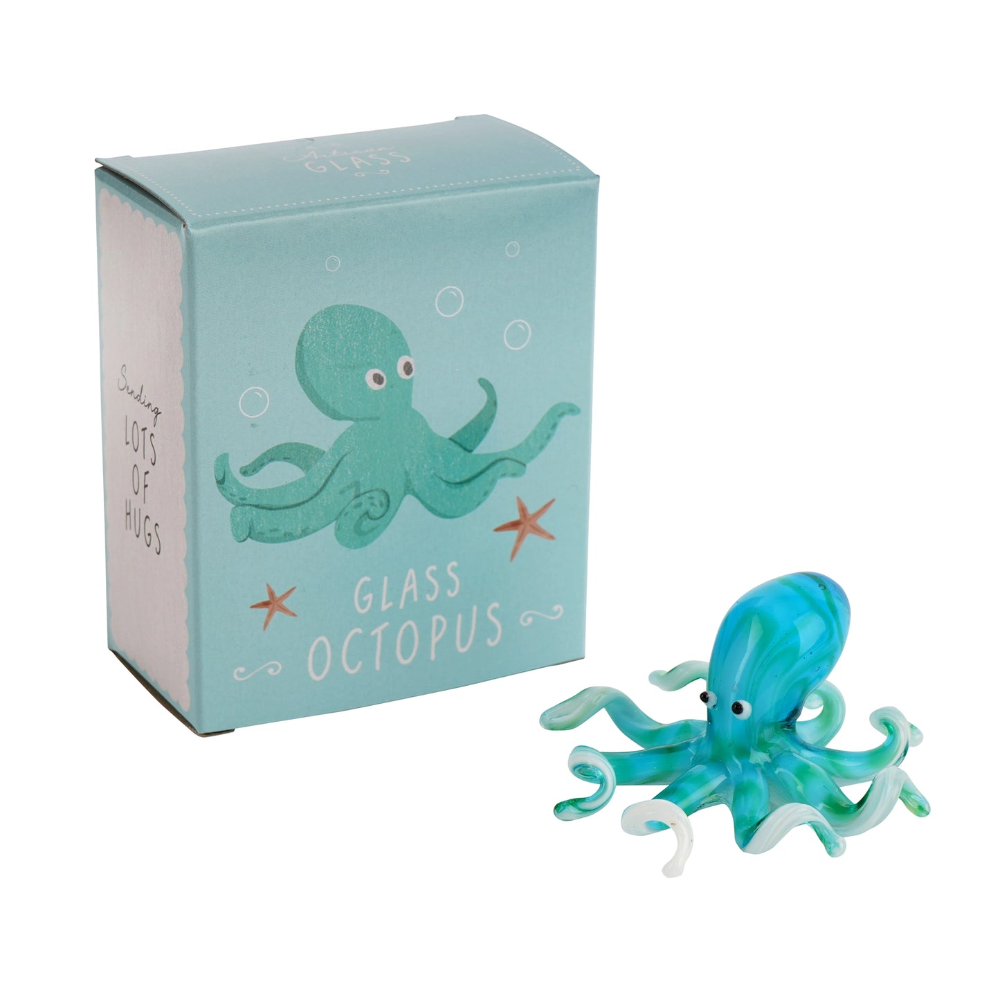 Blue and green glass octopus figurine with gift box